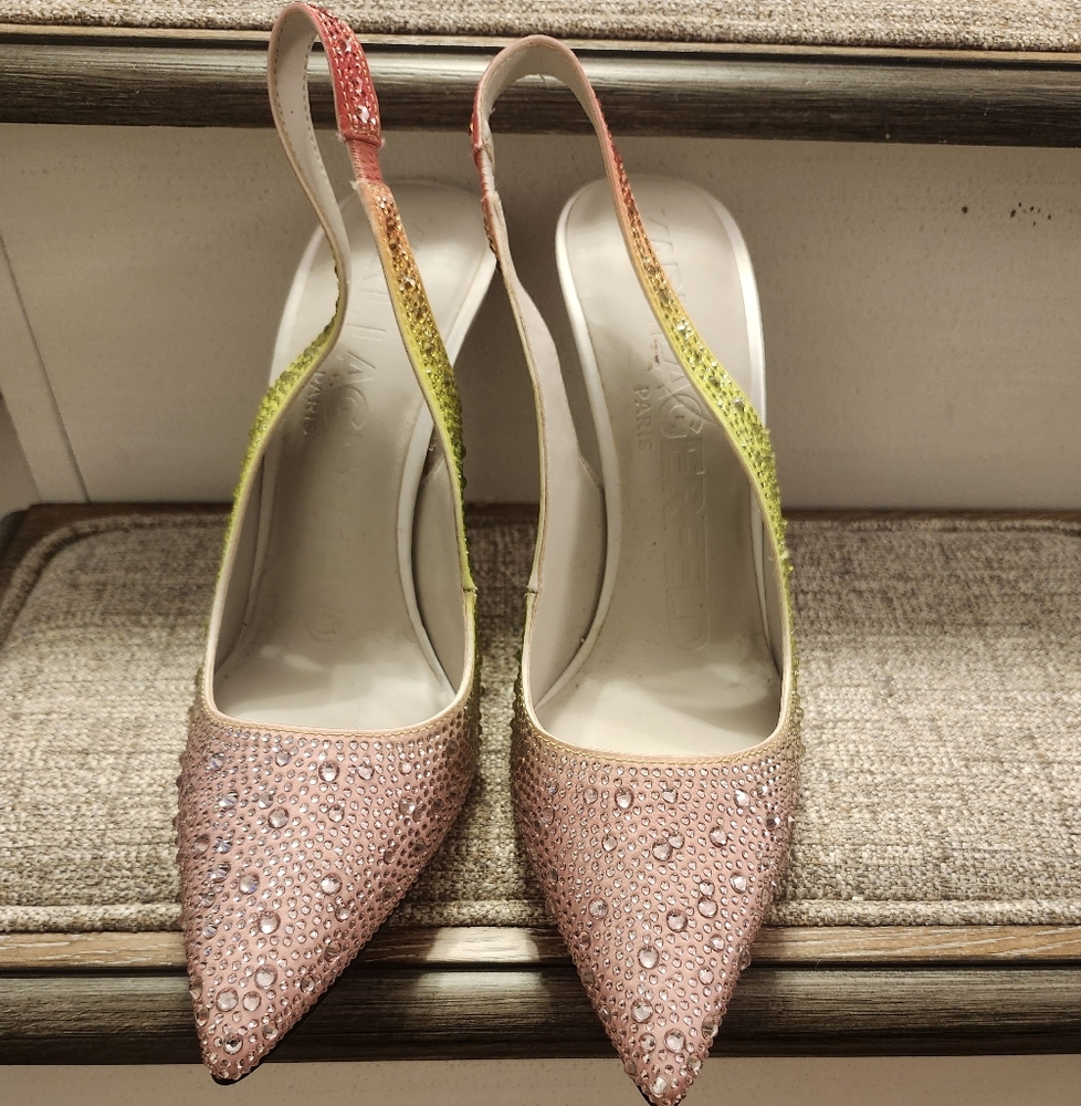 Karl Lagerfeld Elegant Pink and Green Embellished Women's Heels 6.5